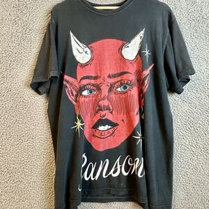 Ransom Devil Black T-Shirt Mens Size Large Black Short Sleeve Double Sided Faded